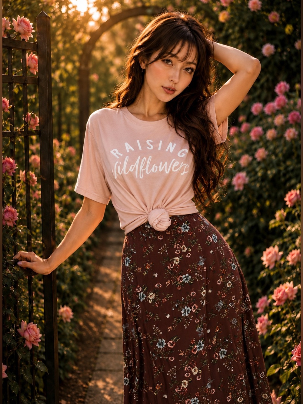 Raising Wildflowers blush pink soft Bella canvas girl mama slouchy tee shirt L